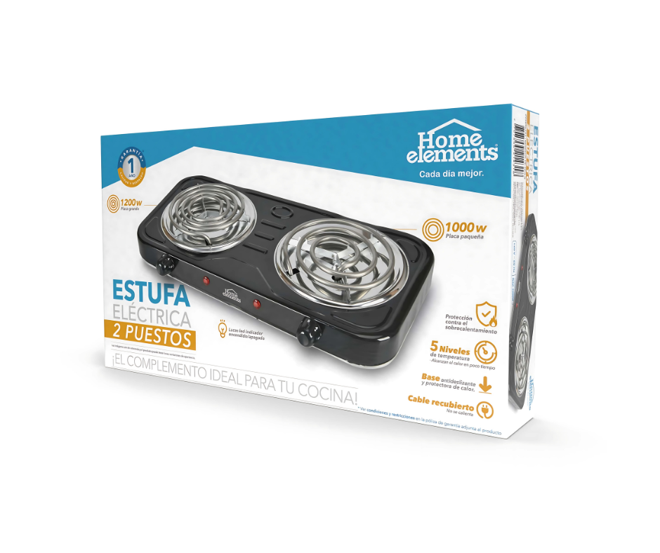 Estufa eléctrica dos puestos home elements