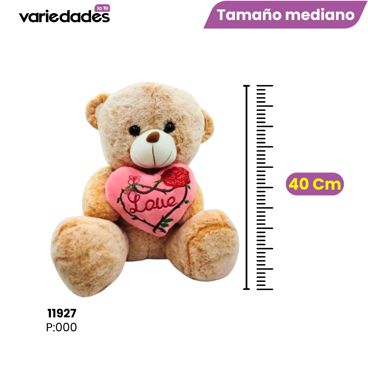 Peluche oso corazón rosado